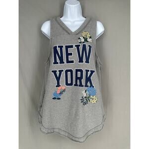 Daily Practice Anthropologie Top Womens Large Gray New York Floral Embroidered